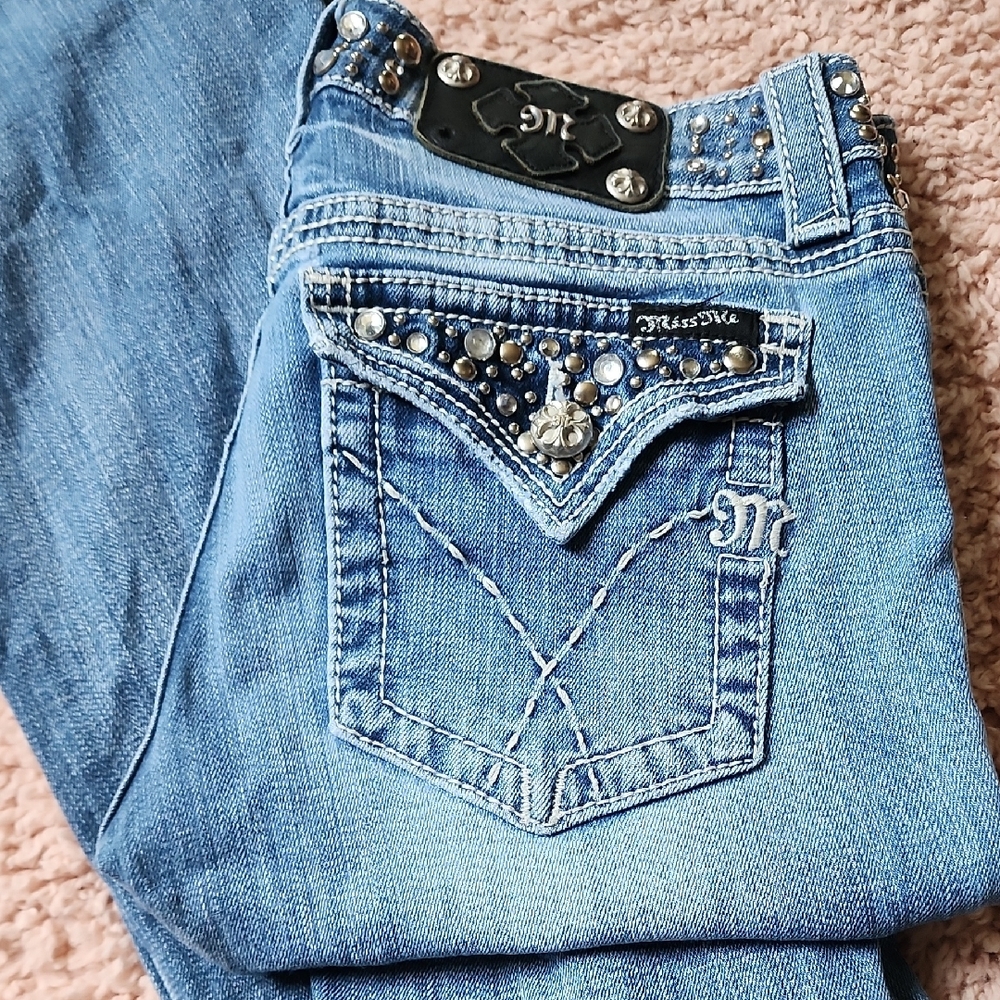 Miss Me Blue Boot Cut Jeans with Decorative Stitching